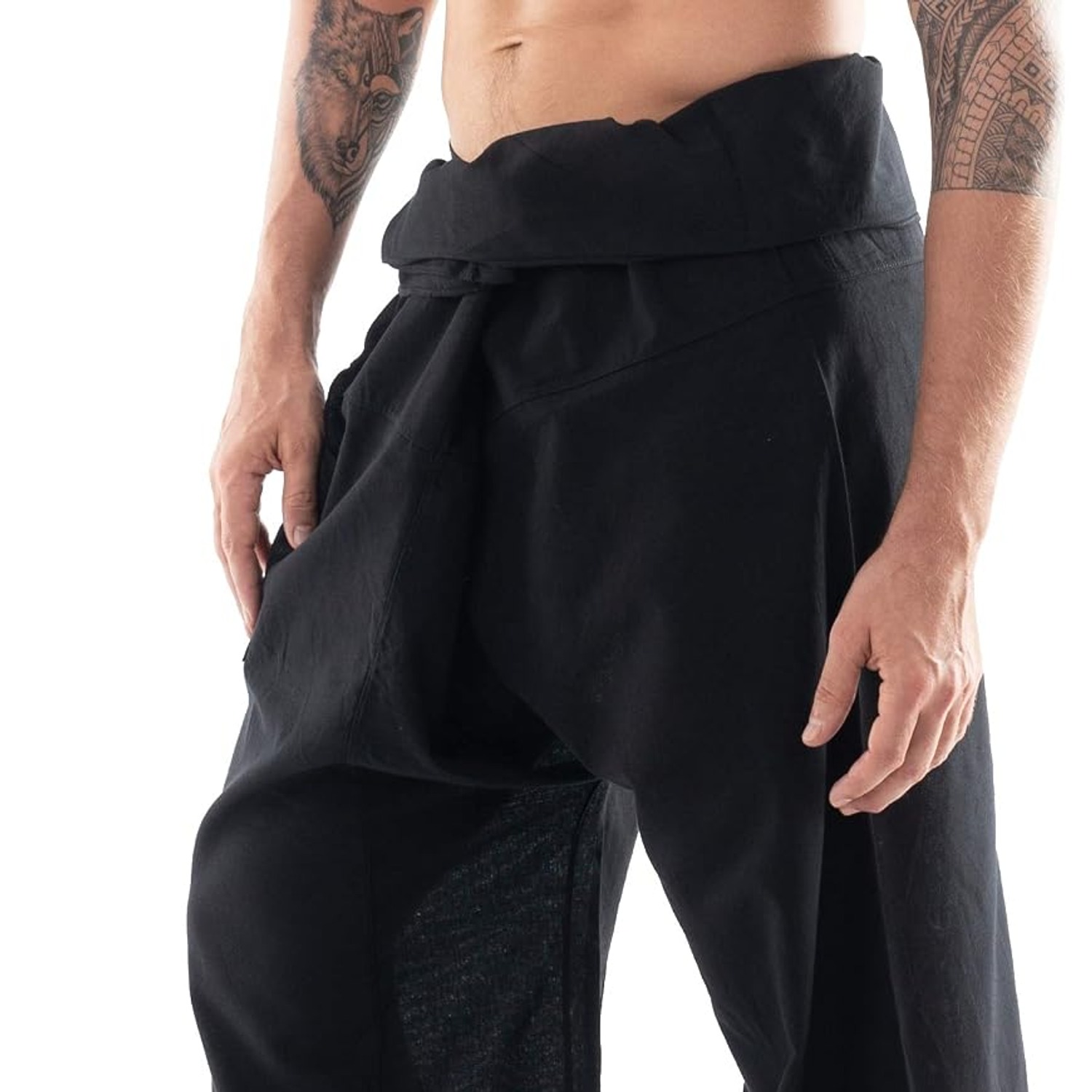 Black Cotton Thai Fisherman Pants: image 3