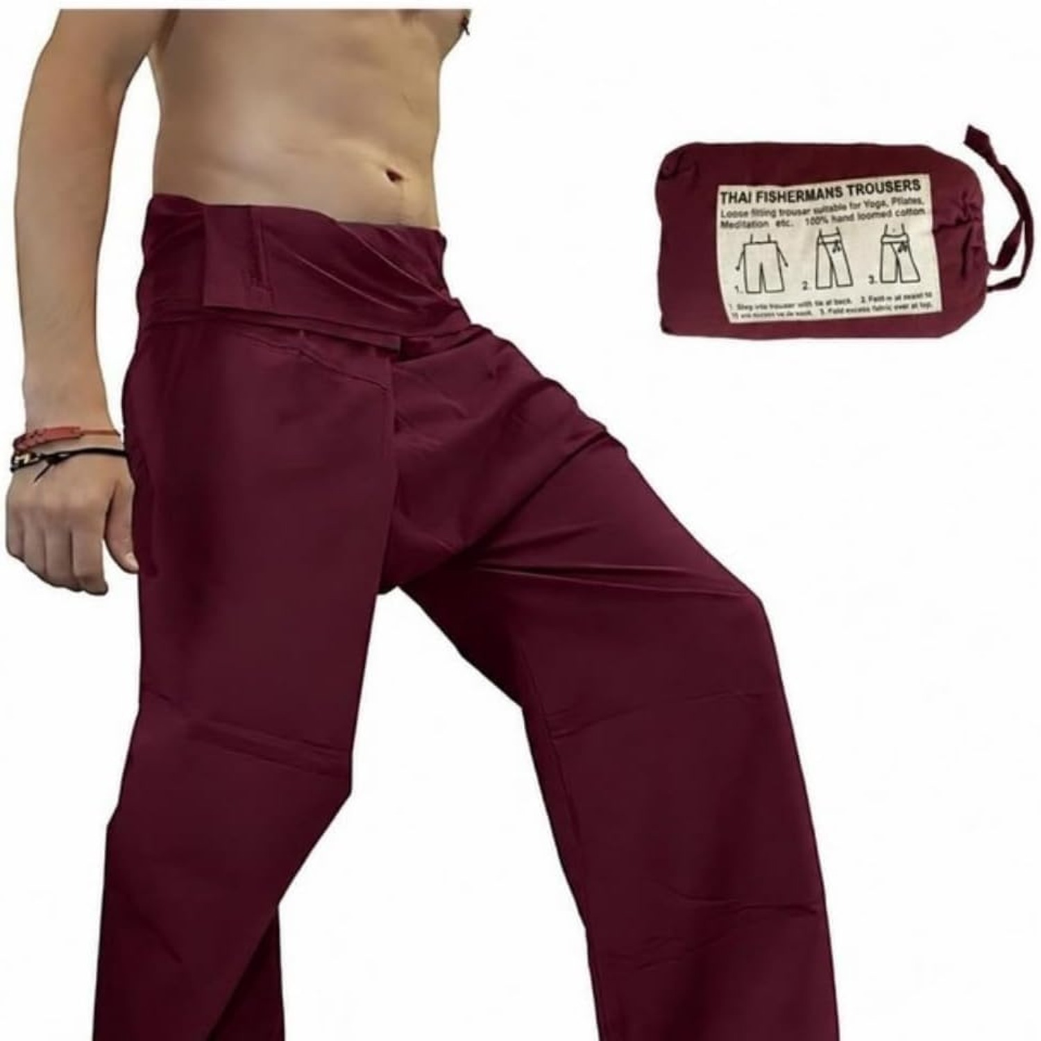 Maroon Cotton Fisherman Wrap Pants