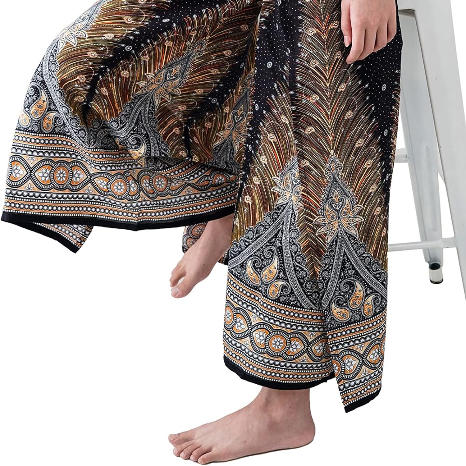 Peacock Print Rayon Wrap Palazzo Pants: image 6