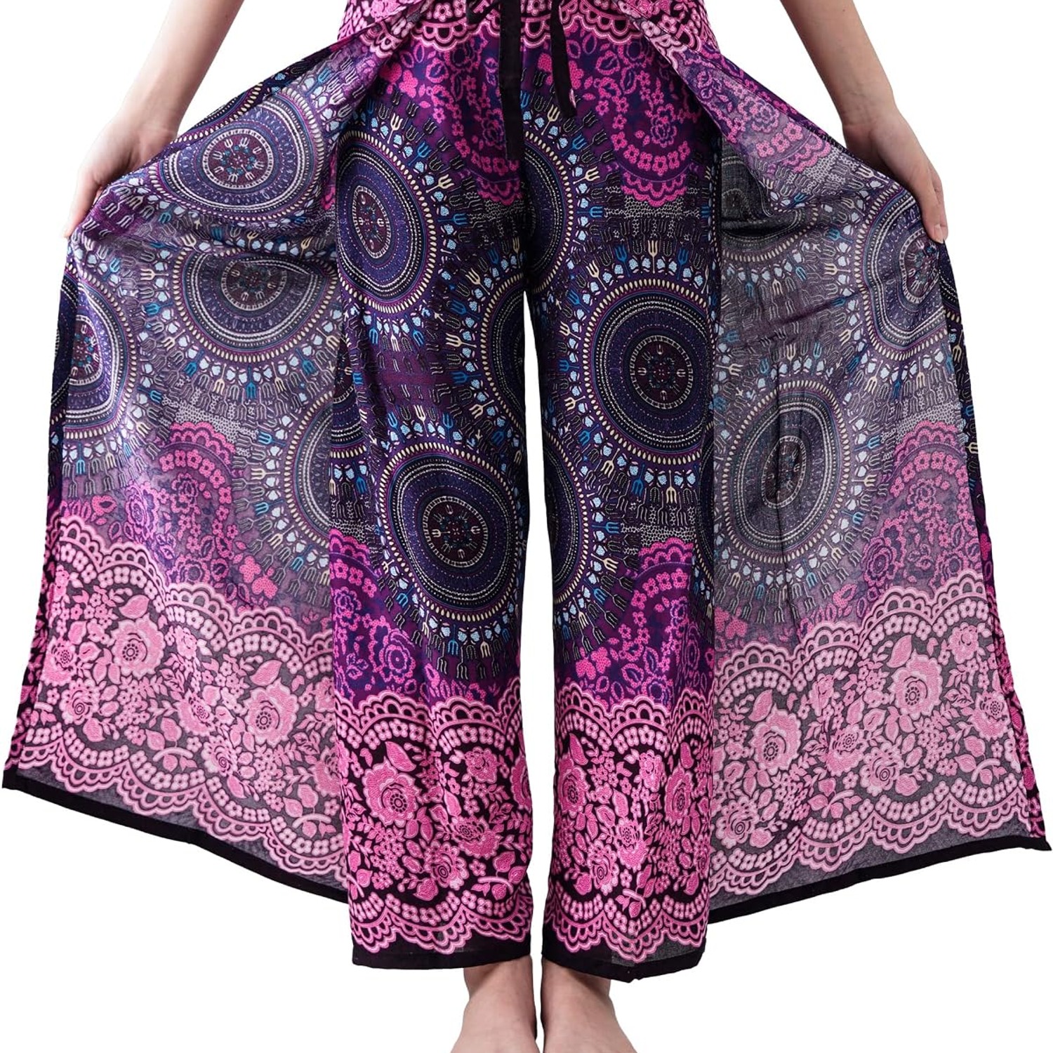 Peacock Print Rayon Wrap Palazzo Pants: image 8